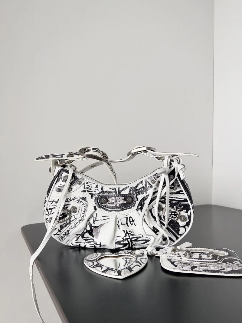 Neat Balenciaga Le Cagole Retro Half-Moon Studded Shoulder Bag 78822