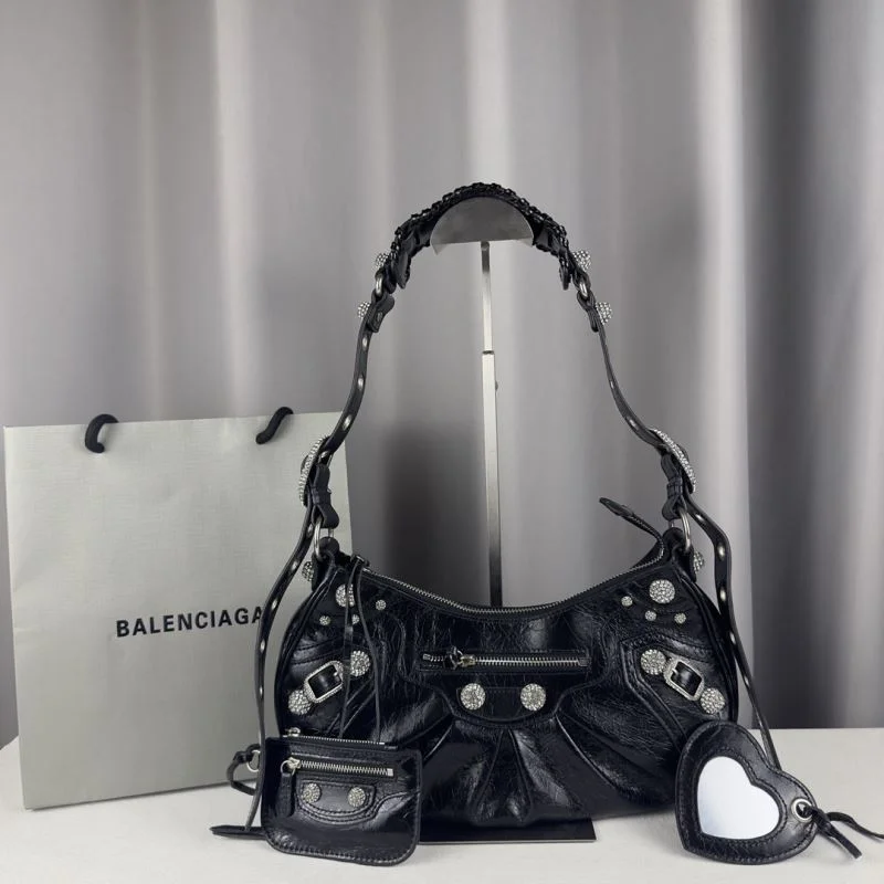 Durable Balenciaga Le Cagole Rhinestone Half-Moon Crossbody Bag 38387