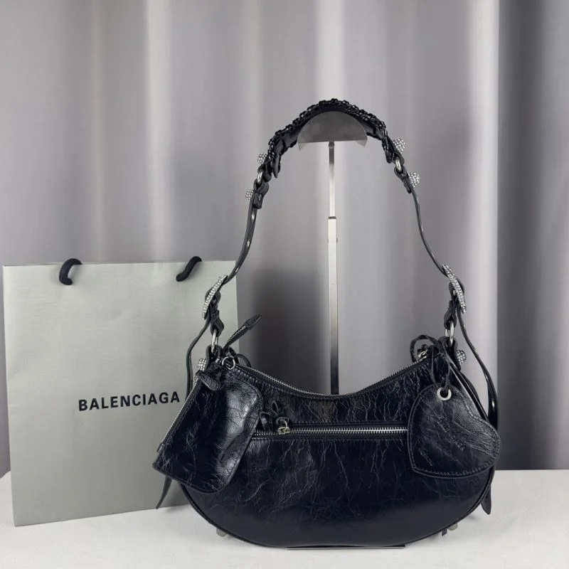 Durable Balenciaga Le Cagole Rhinestone Half-Moon Crossbody Bag 38387