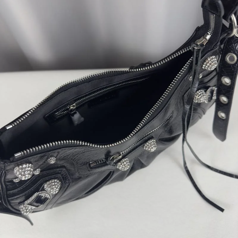Durable Balenciaga Le Cagole Rhinestone Half-Moon Crossbody Bag 38387