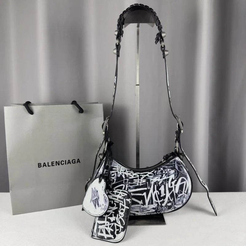 Balenciaga Le Cagole Small Graffiti Half-Moon Crossbody Bag OnTrend 38332