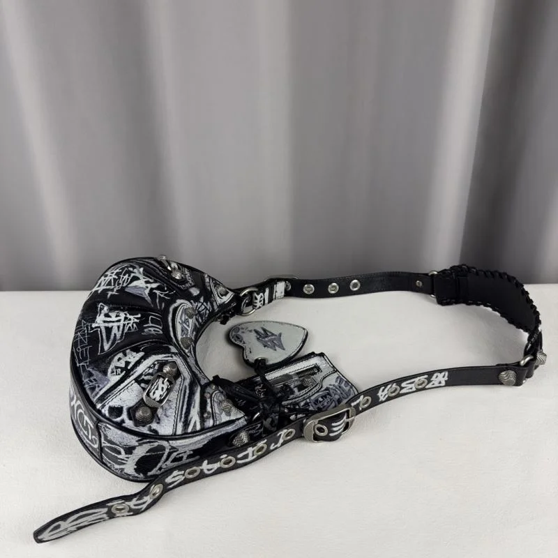 Balenciaga Le Cagole Small Graffiti Half-Moon Crossbody Bag OnTrend 38332
