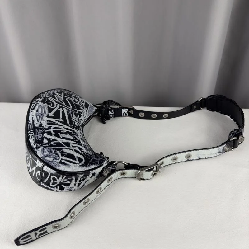 Balenciaga Le Cagole Small Graffiti Half-Moon Crossbody Bag OnTrend 38332