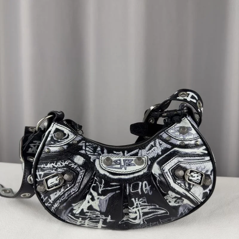 Balenciaga Le Cagole Small Graffiti Half-Moon Crossbody Bag OnTrend 38332