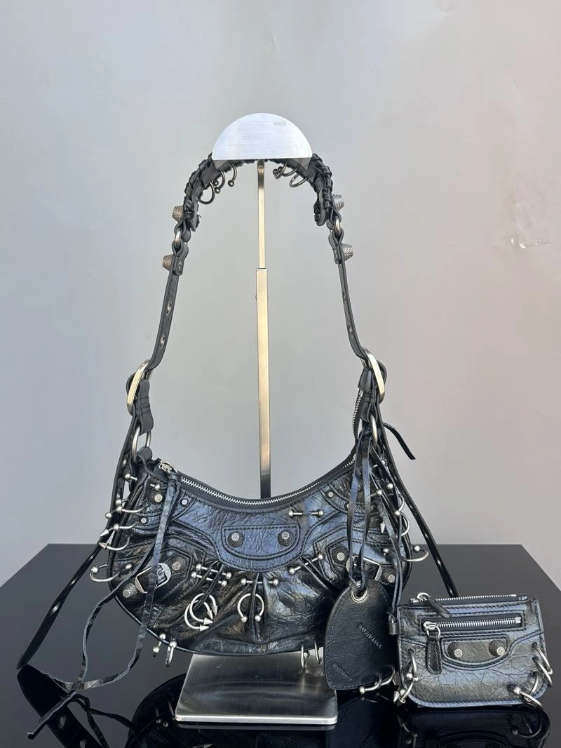 Balenciaga Le Cagole XS Black Rivet Crescent Shoulder Bag Casual 72711