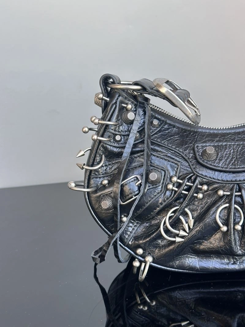Balenciaga Le Cagole XS Black Rivet Crescent Shoulder Bag Casual 72711