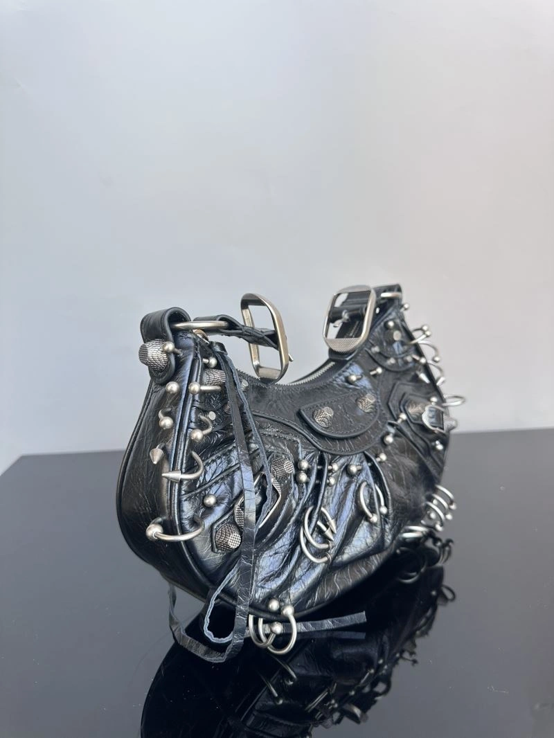 Balenciaga Le Cagole XS Black Rivet Crescent Shoulder Bag Casual 72711