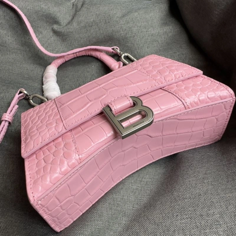 Balenciaga Light Pink Crocodile Hourglass XS Bag with Silver Buckle Comfortable 69994
