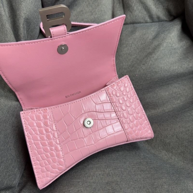 Balenciaga Light Pink Crocodile Hourglass XS Bag with Silver Buckle Comfortable 69994