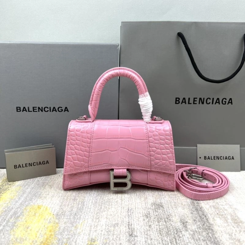 Balenciaga Light Pink Crocodile Pattern Balenciaga Hourglass Bag XS Premium 78723
