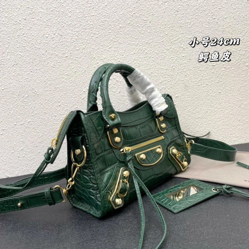 SunProtective Balenciaga Luxe Crocodile Leather Motorcycle Bag with Gold Accents 72639