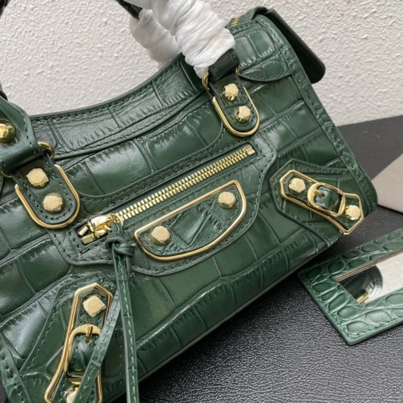 SunProtective Balenciaga Luxe Crocodile Leather Motorcycle Bag with Gold Accents 72639