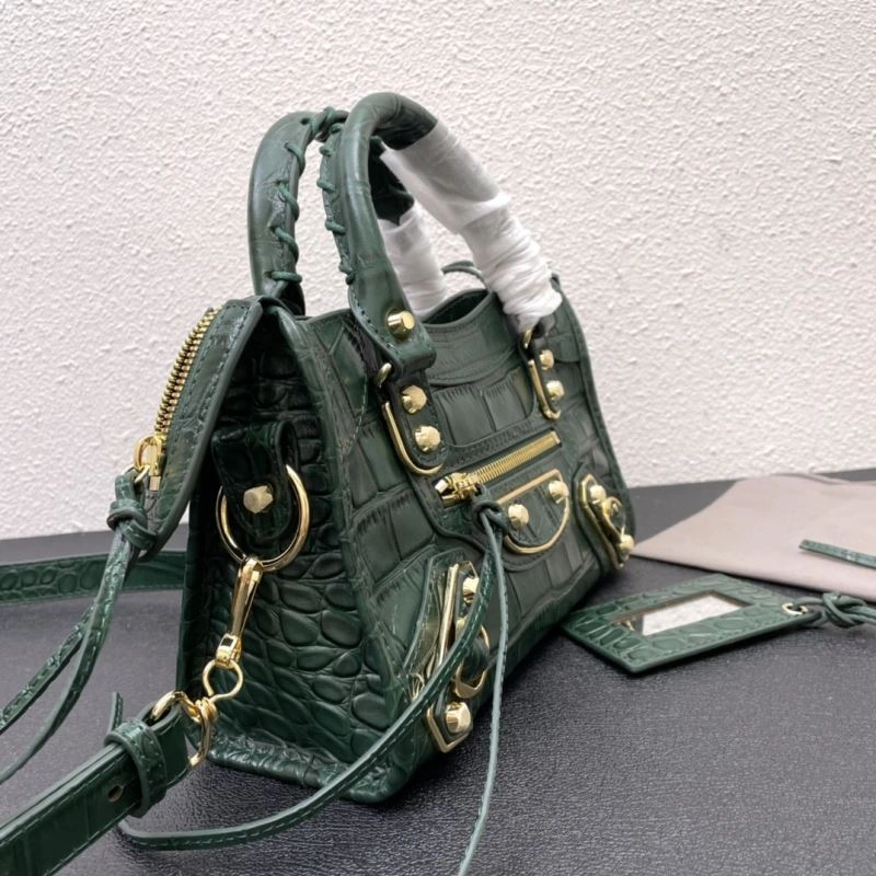 SunProtective Balenciaga Luxe Crocodile Leather Motorcycle Bag with Gold Accents 72639