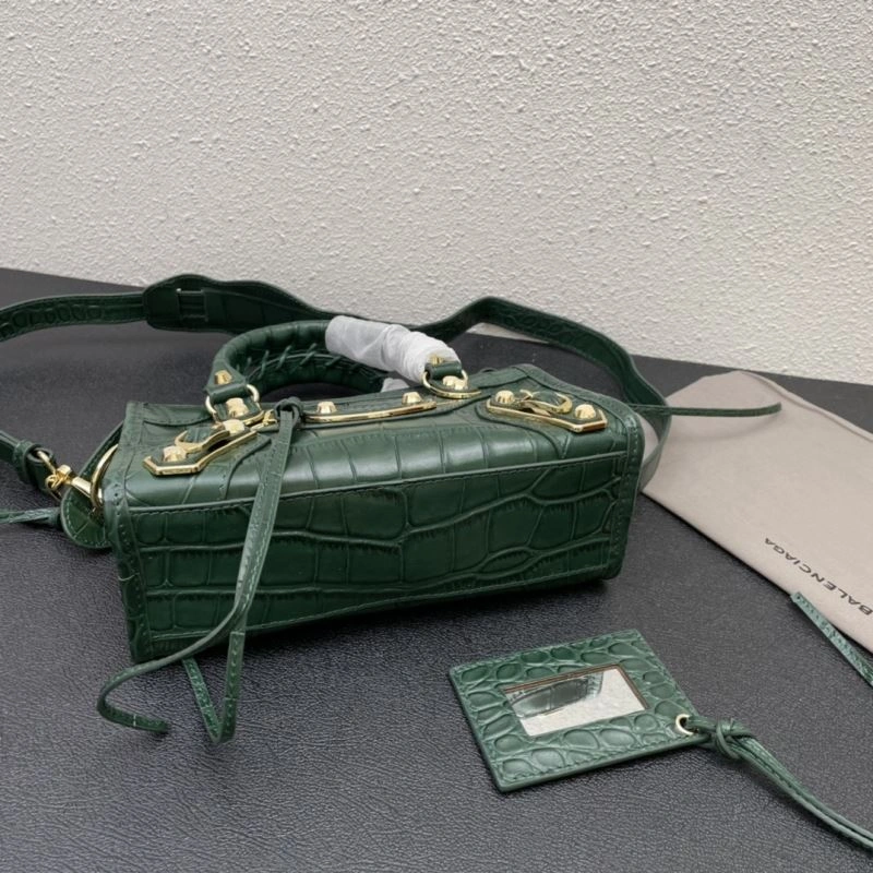 SunProtective Balenciaga Luxe Crocodile Leather Motorcycle Bag with Gold Accents 72639