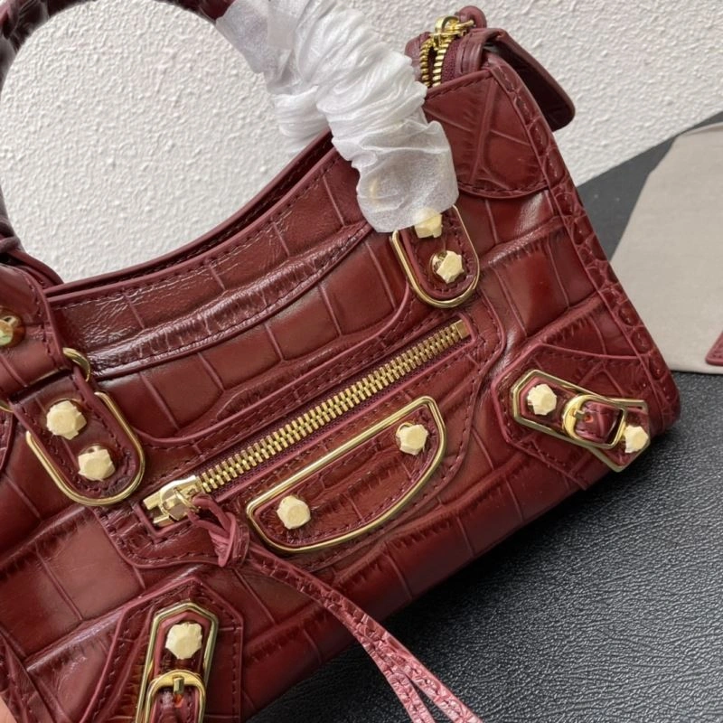 Balenciaga Luxe Crocodile Motorcycle Bag with Gold Accents Refined 72630