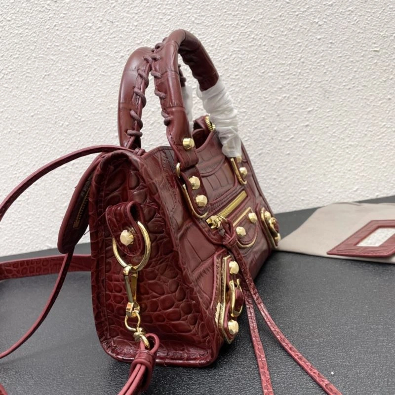 Balenciaga Luxe Crocodile Motorcycle Bag with Gold Accents Refined 72630