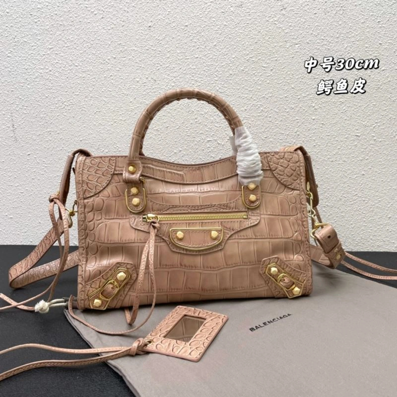 AllSeason Balenciaga Luxe Crocodile Motorcycle Bag with Gold Accents 72638