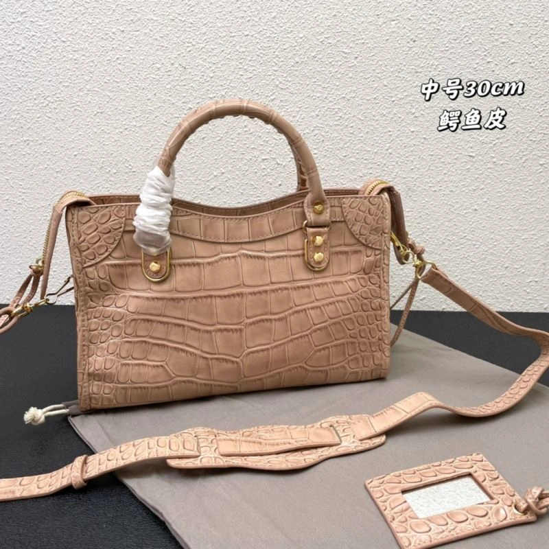AllSeason Balenciaga Luxe Crocodile Motorcycle Bag with Gold Accents 72638