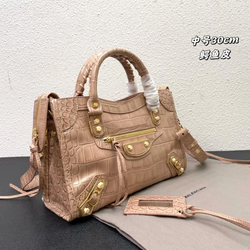 AllSeason Balenciaga Luxe Crocodile Motorcycle Bag with Gold Accents 72638
