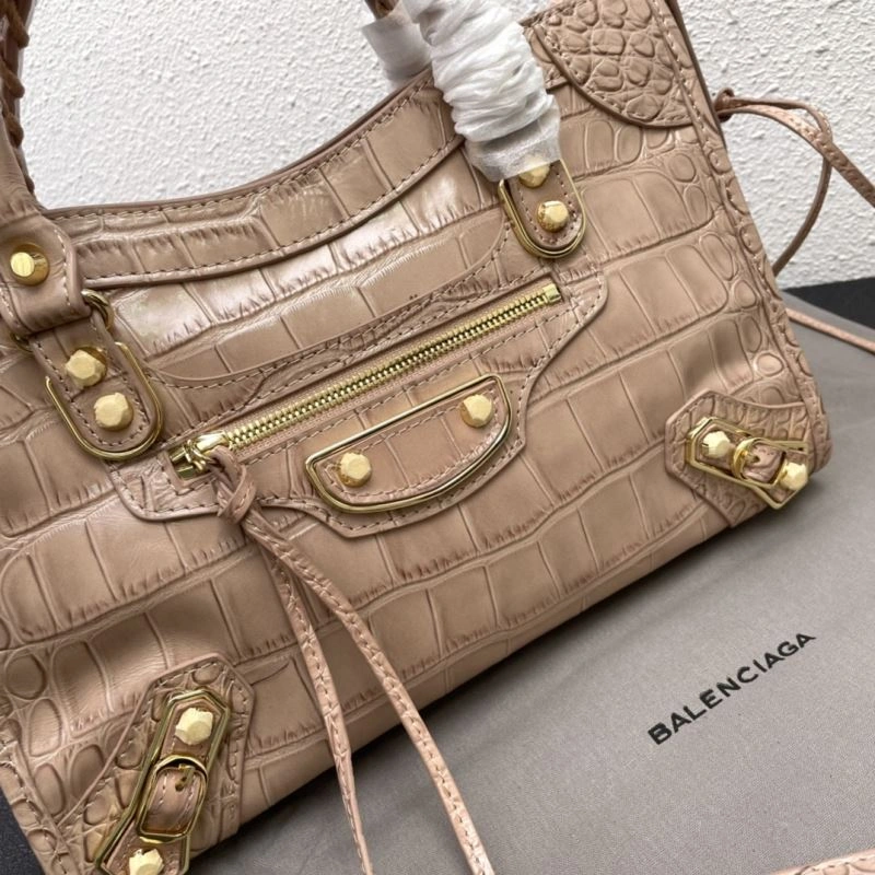 AllSeason Balenciaga Luxe Crocodile Motorcycle Bag with Gold Accents 72638