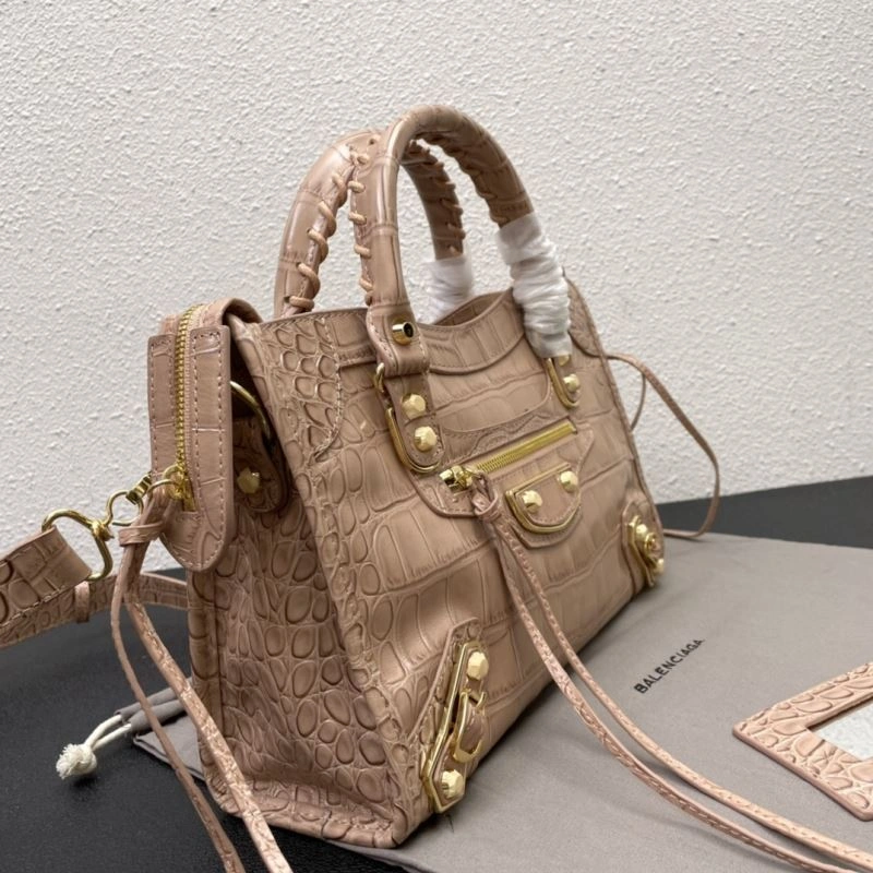 AllSeason Balenciaga Luxe Crocodile Motorcycle Bag with Gold Accents 72638
