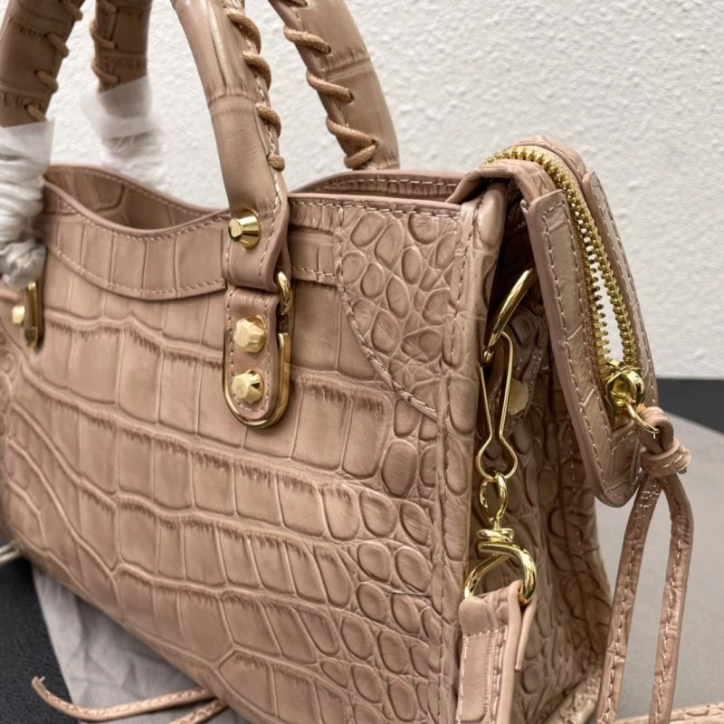 AllSeason Balenciaga Luxe Crocodile Motorcycle Bag with Gold Accents 72638