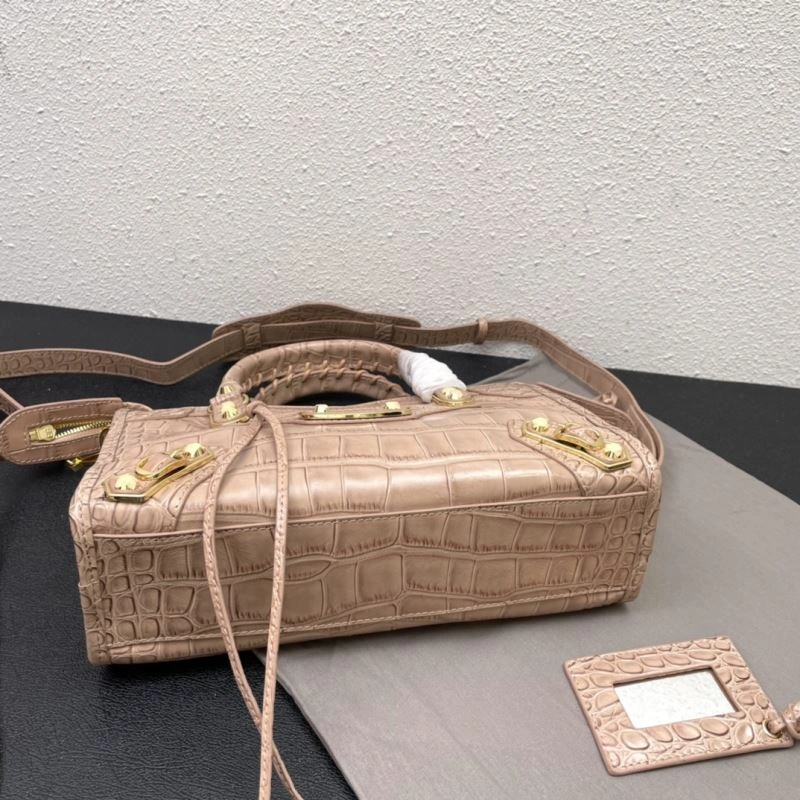 AllSeason Balenciaga Luxe Crocodile Motorcycle Bag with Gold Accents 72638