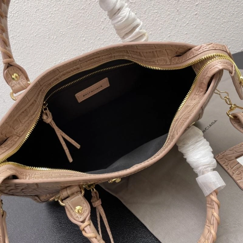 AllSeason Balenciaga Luxe Crocodile Motorcycle Bag with Gold Accents 72638