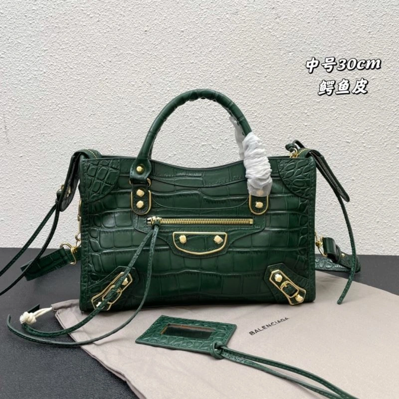 Balenciaga Luxe Crocodile Motorcycle Bag with Gold Accents Bright 72632