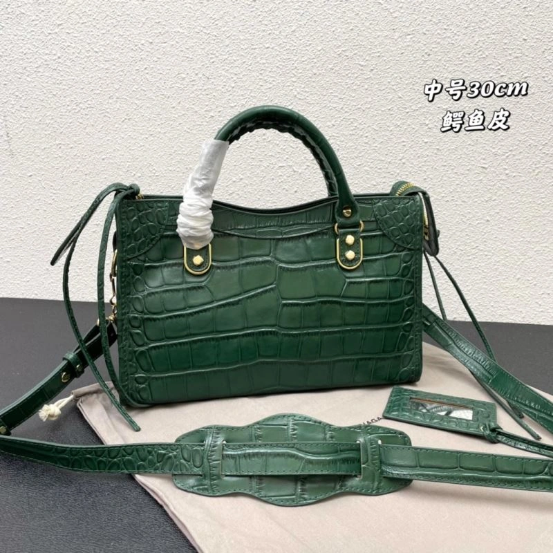 Balenciaga Luxe Crocodile Motorcycle Bag with Gold Accents Bright 72632