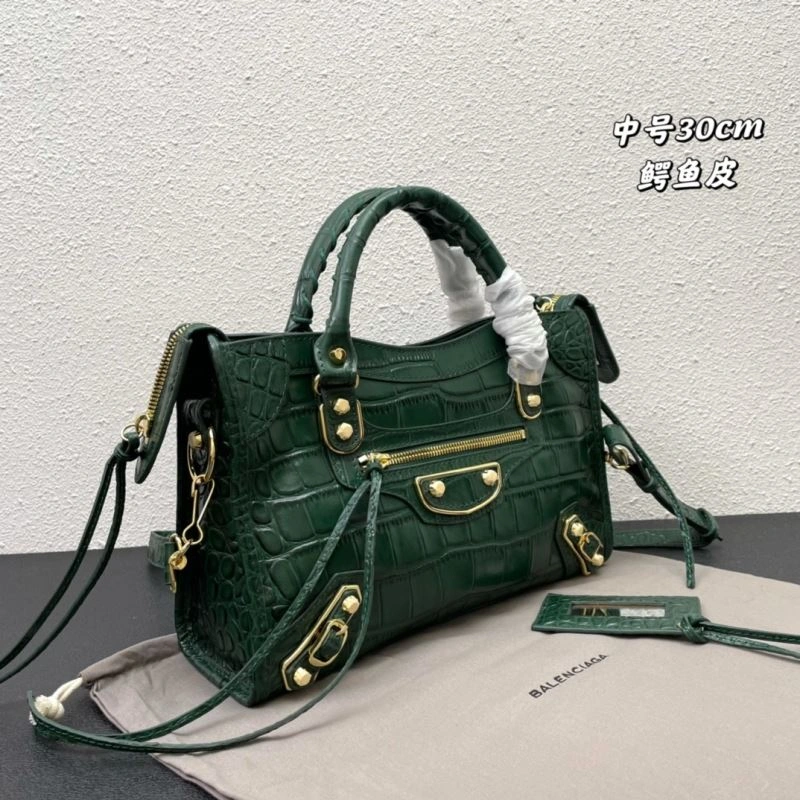 Balenciaga Luxe Crocodile Motorcycle Bag with Gold Accents Bright 72632