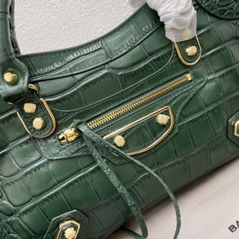 Balenciaga Luxe Crocodile Motorcycle Bag with Gold Accents Bright 72632