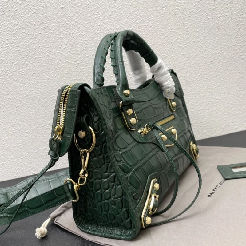 Balenciaga Luxe Crocodile Motorcycle Bag with Gold Accents Bright 72632