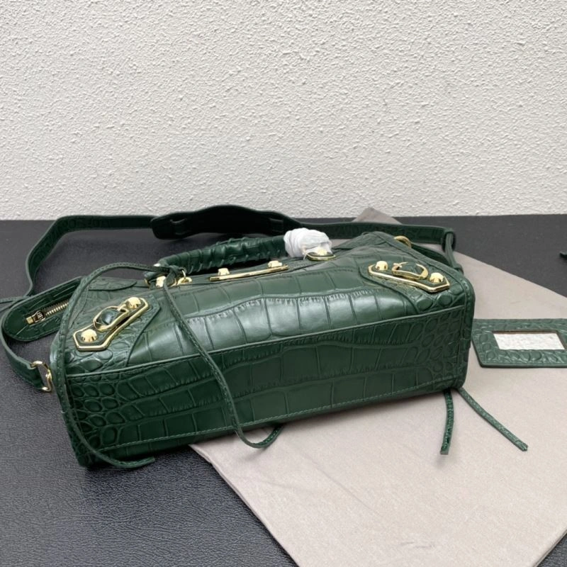 Balenciaga Luxe Crocodile Motorcycle Bag with Gold Accents Bright 72632