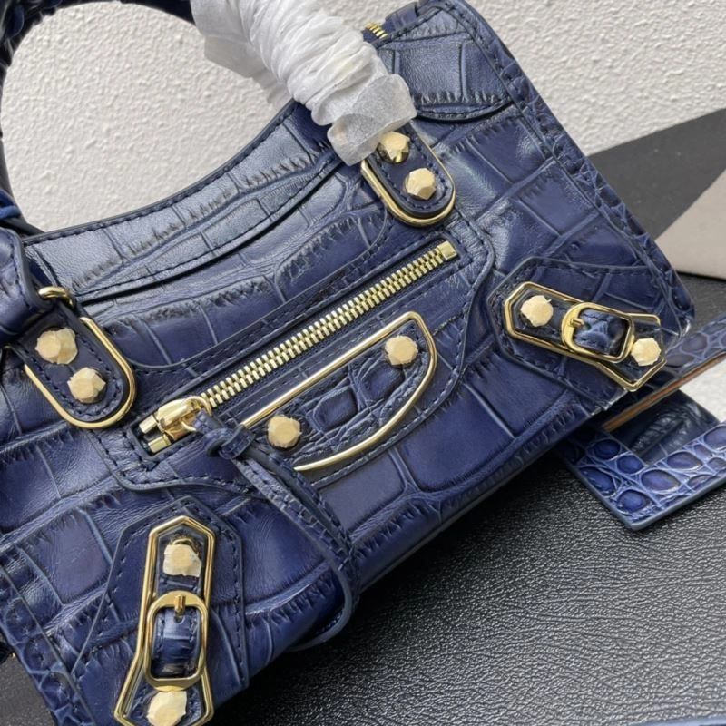 Affordable Balenciaga Luxe Crocodile Motorcycle Bag with Gold Hardware 72633