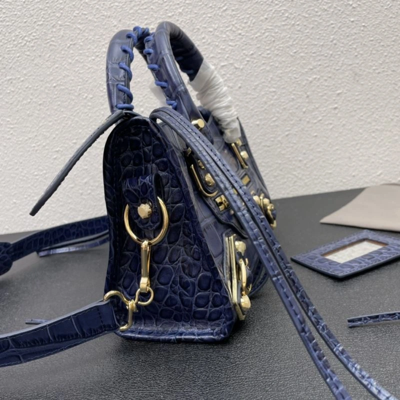 Affordable Balenciaga Luxe Crocodile Motorcycle Bag with Gold Hardware 72633