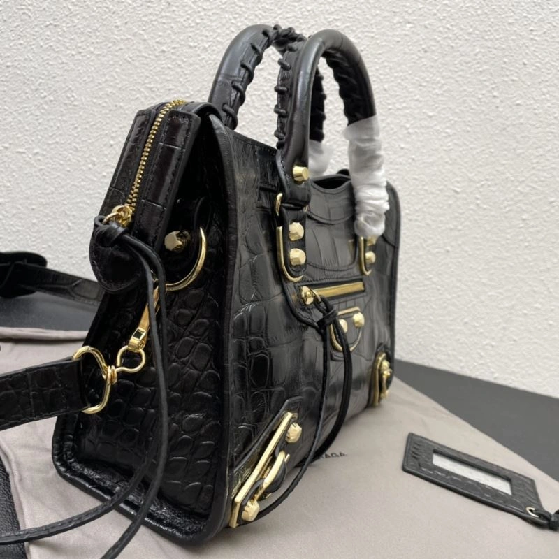 Balenciaga Luxe Crocodile Motorcycle Bag with Golden Accents Seasonal 72625