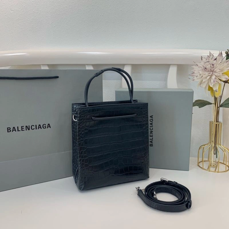 Balenciaga Luxury Balenciaga Crocodile Pattern Shopping Bag - Black ComfortFit 78556
