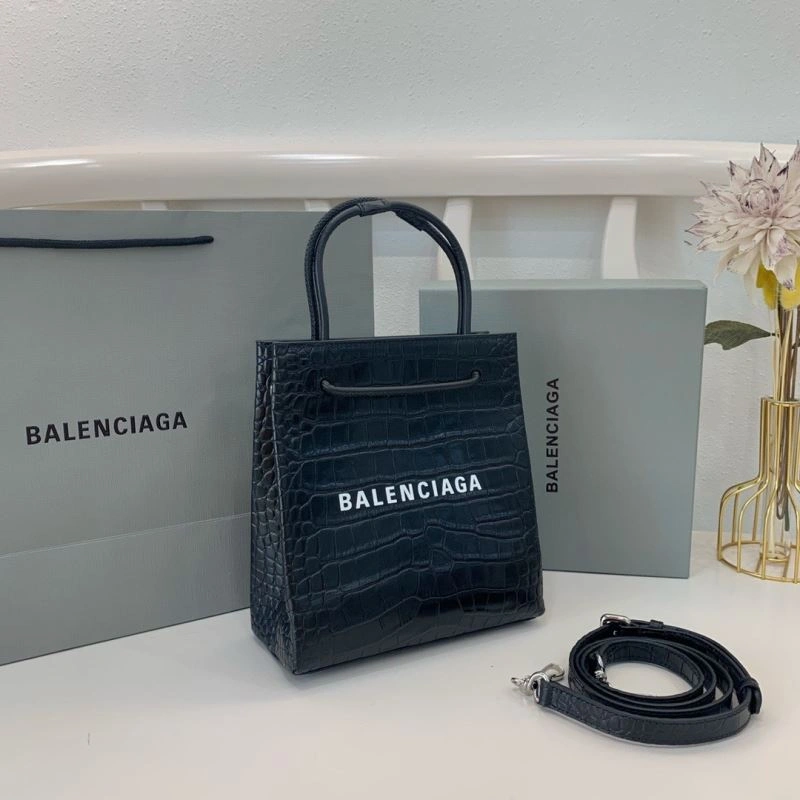 Balenciaga Luxury Balenciaga Crocodile Pattern Shopping Bag - Black ComfortFit 78556