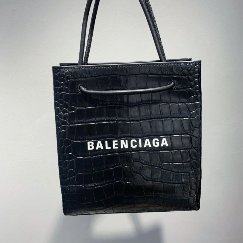 Balenciaga Luxury Balenciaga Crocodile Pattern Shopping Bag - Black ComfortFit 78556