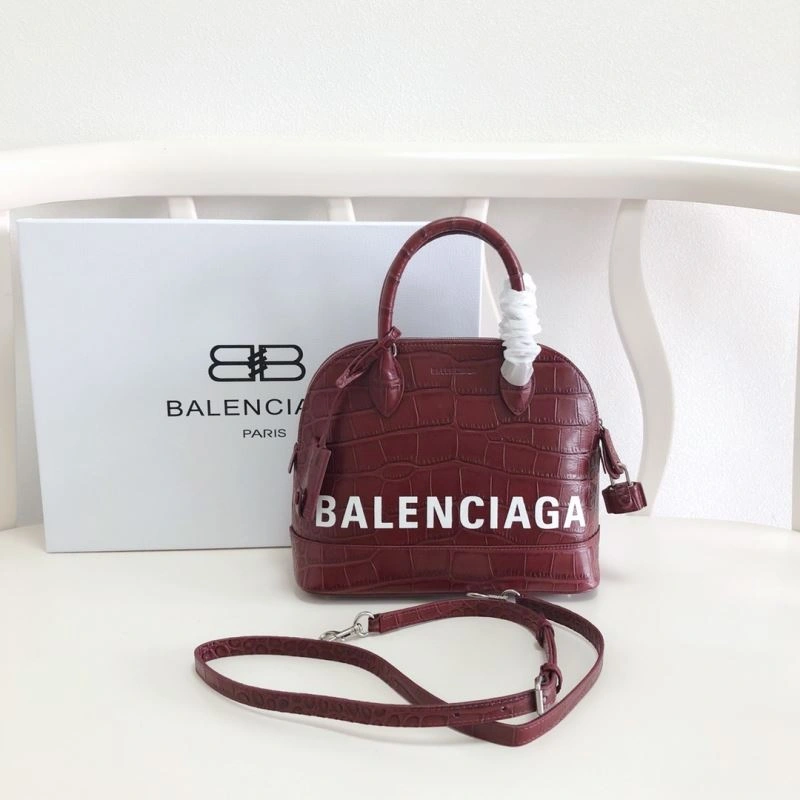 Modern Balenciaga Luxury Burgundy Crocodile Shell Bag with Strap 26cm 78557
