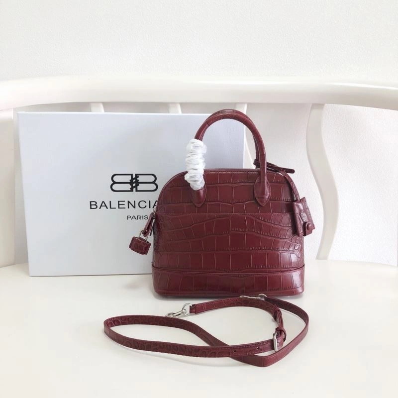 Modern Balenciaga Luxury Burgundy Crocodile Shell Bag with Strap 26cm 78557