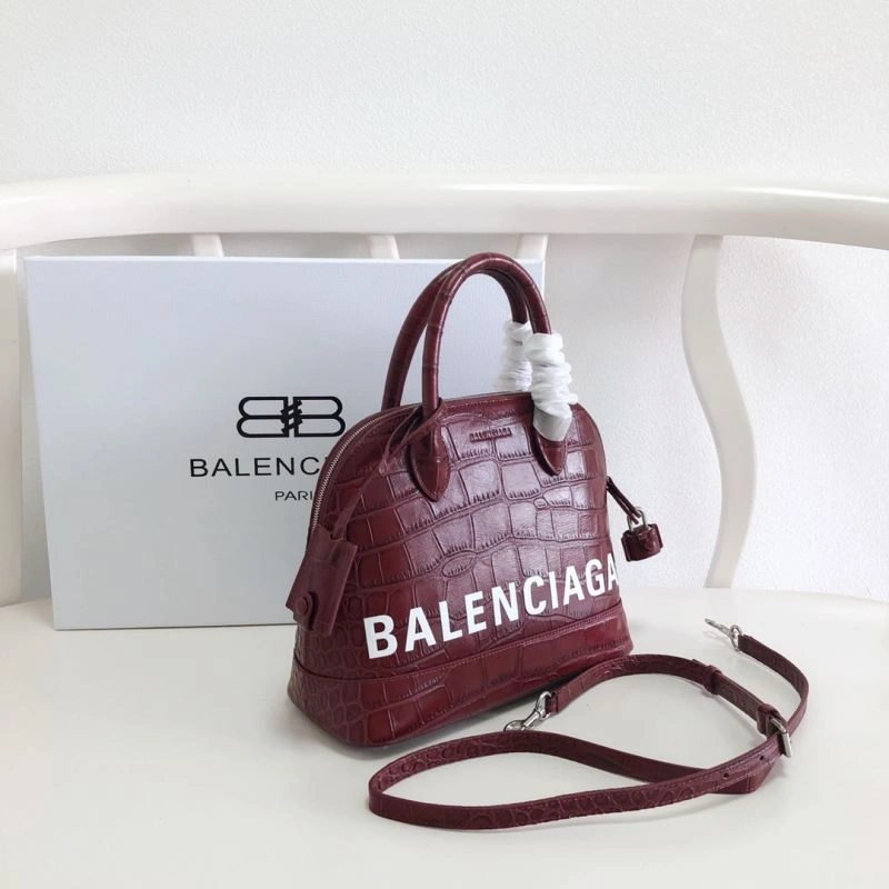Modern Balenciaga Luxury Burgundy Crocodile Shell Bag with Strap 26cm 78557