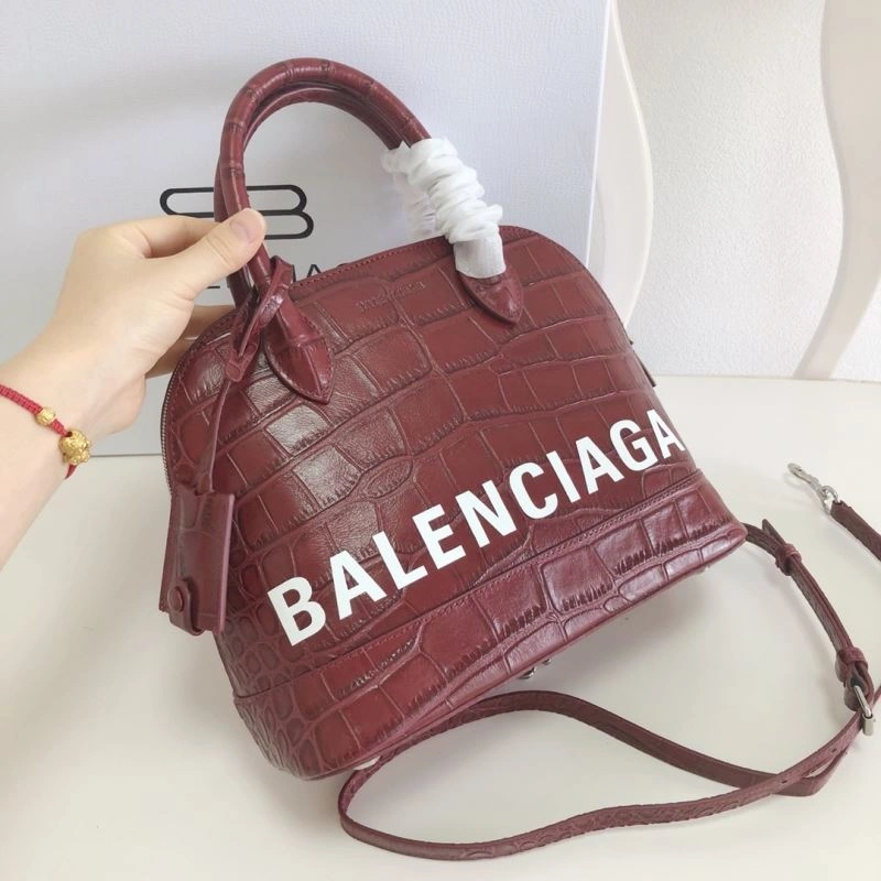 Modern Balenciaga Luxury Burgundy Crocodile Shell Bag with Strap 26cm 78557