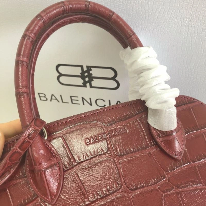 Modern Balenciaga Luxury Burgundy Crocodile Shell Bag with Strap 26cm 78557
