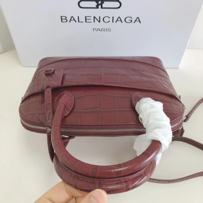 Modern Balenciaga Luxury Burgundy Crocodile Shell Bag with Strap 26cm 78557