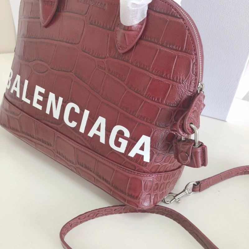 Modern Balenciaga Luxury Burgundy Crocodile Shell Bag with Strap 26cm 78557
