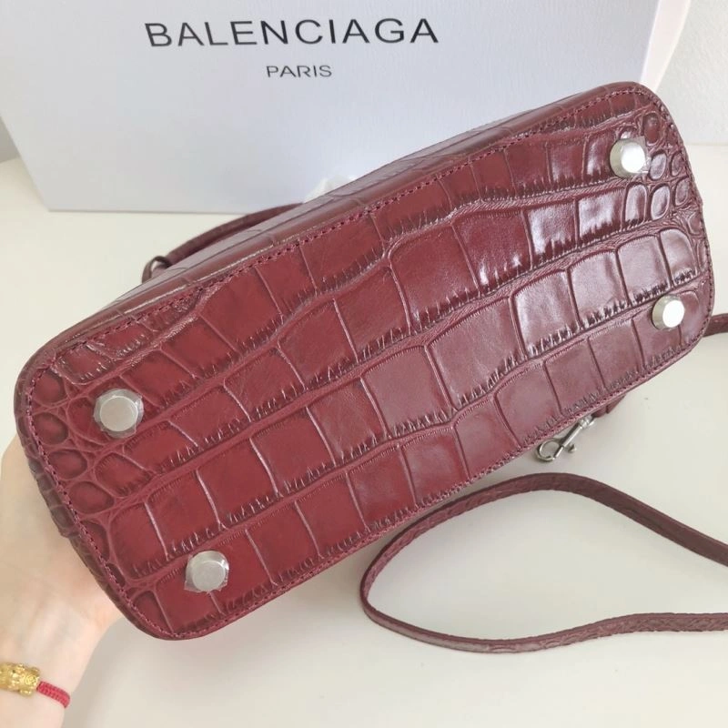 Modern Balenciaga Luxury Burgundy Crocodile Shell Bag with Strap 26cm 78557