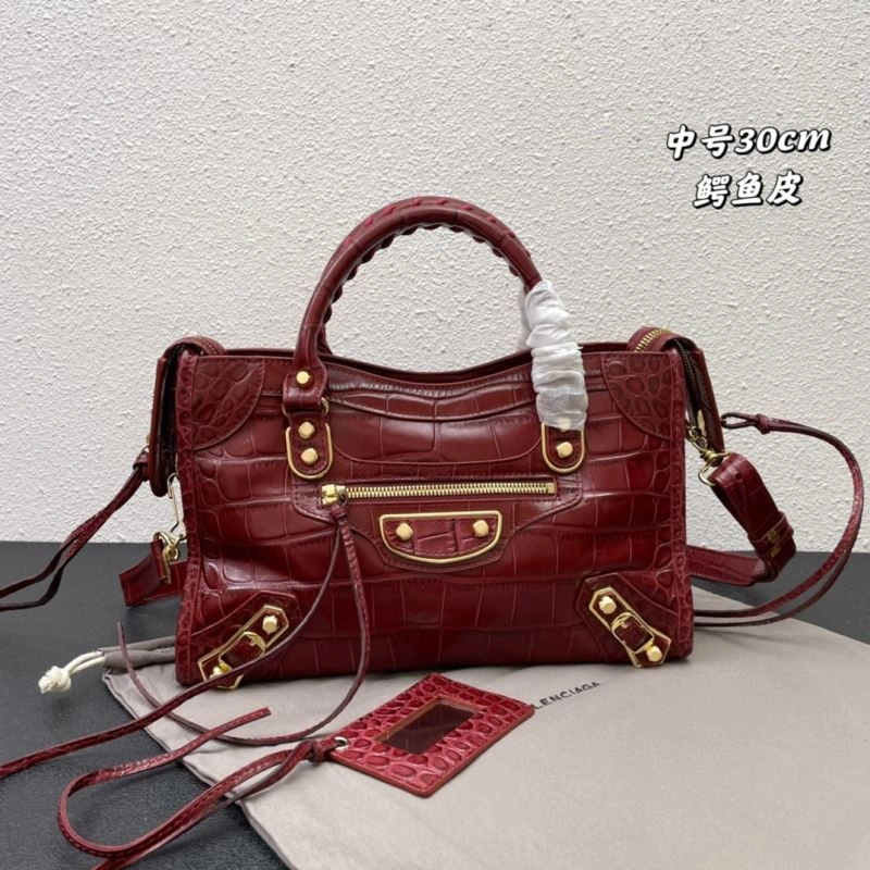 Balenciaga Luxury Crocodile Leather Motorcycle Bag with Gold Accents Breathable 72674