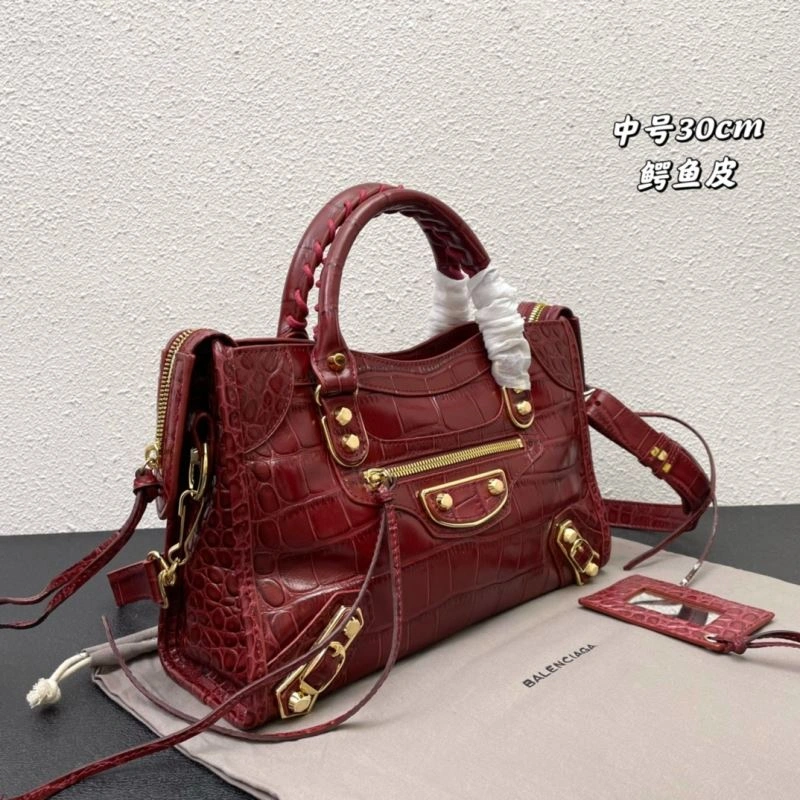 Balenciaga Luxury Crocodile Leather Motorcycle Bag with Gold Accents Breathable 72674